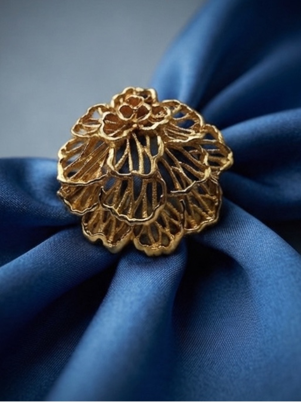 MCM Textured Gold Tone Openwork Floral Scarf Clip Slide